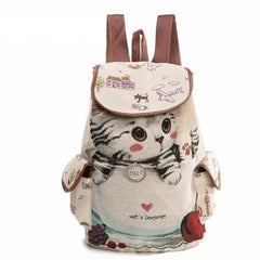 Cat Printed Drawstring Backpack