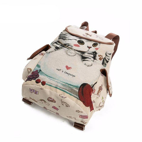 Cat Printed Drawstring Backpack