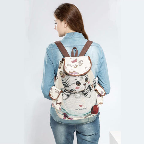 Cat Printed Drawstring Backpack