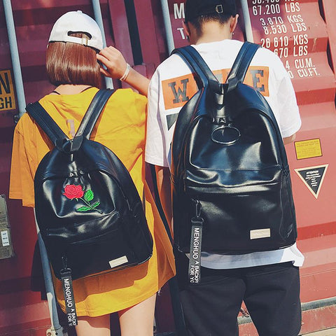 Rose Embroidery Couple Backpack