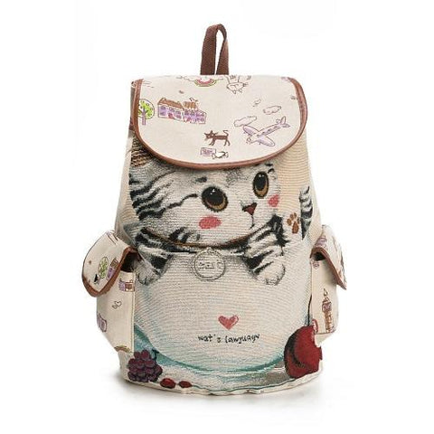 Cat Printed Drawstring Backpack