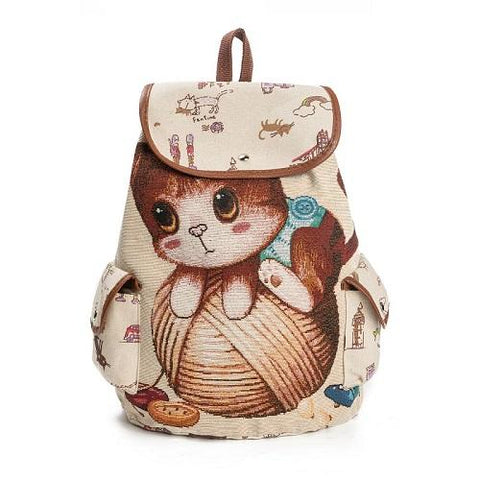 Cat Printed Drawstring Backpack